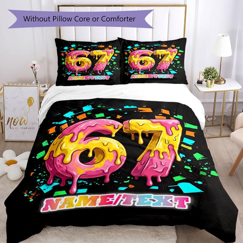 3PC Custom Name Colorful Numbers Bedding Set Printed Bedding Set Duvet Cover Closure Includes 1 Duvet Cover & 203 Pillowcases for Bedroom