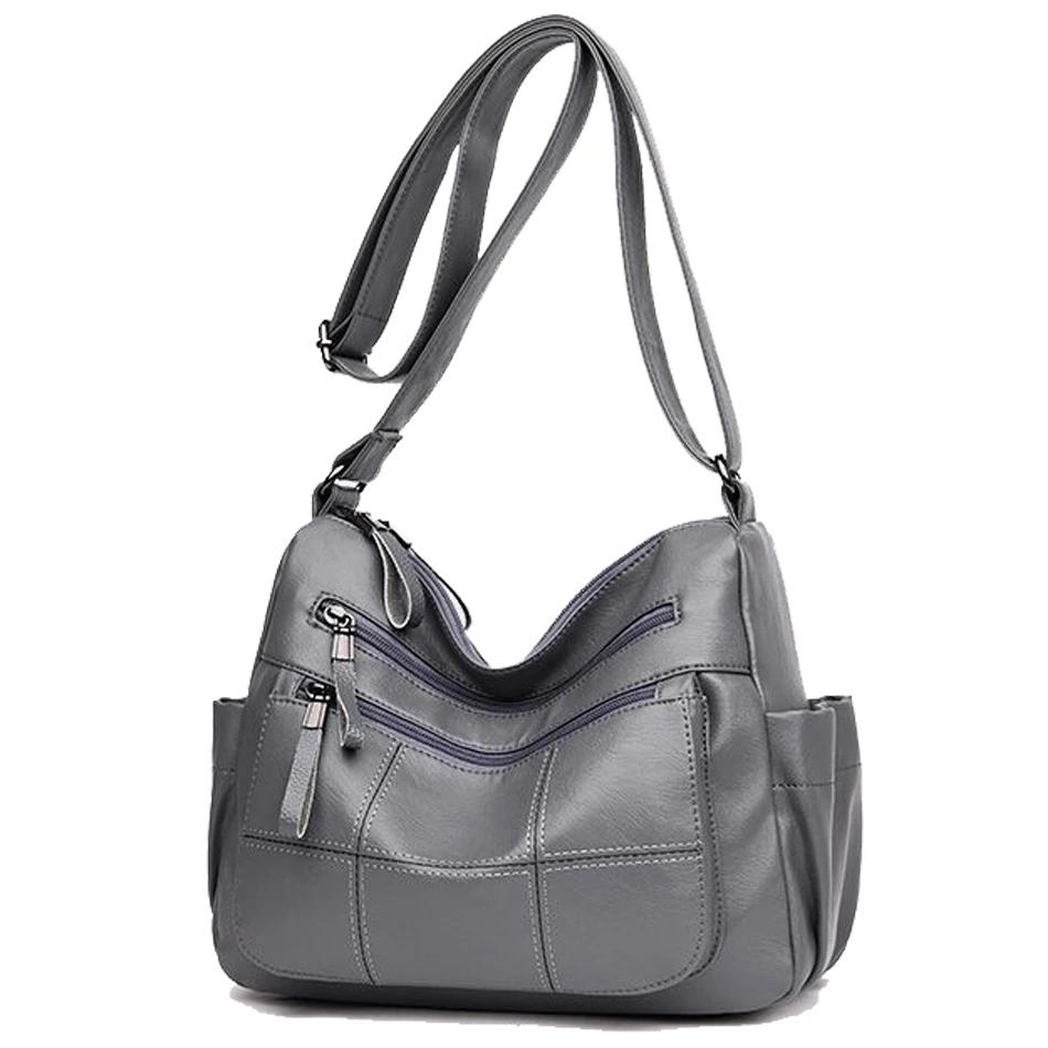 

2 Layers Genuine Brand Leather Shoulder Messenger Luxury Handbags Women Bags Designer High Quality Crossbody Bags for Women Sac сірий колір