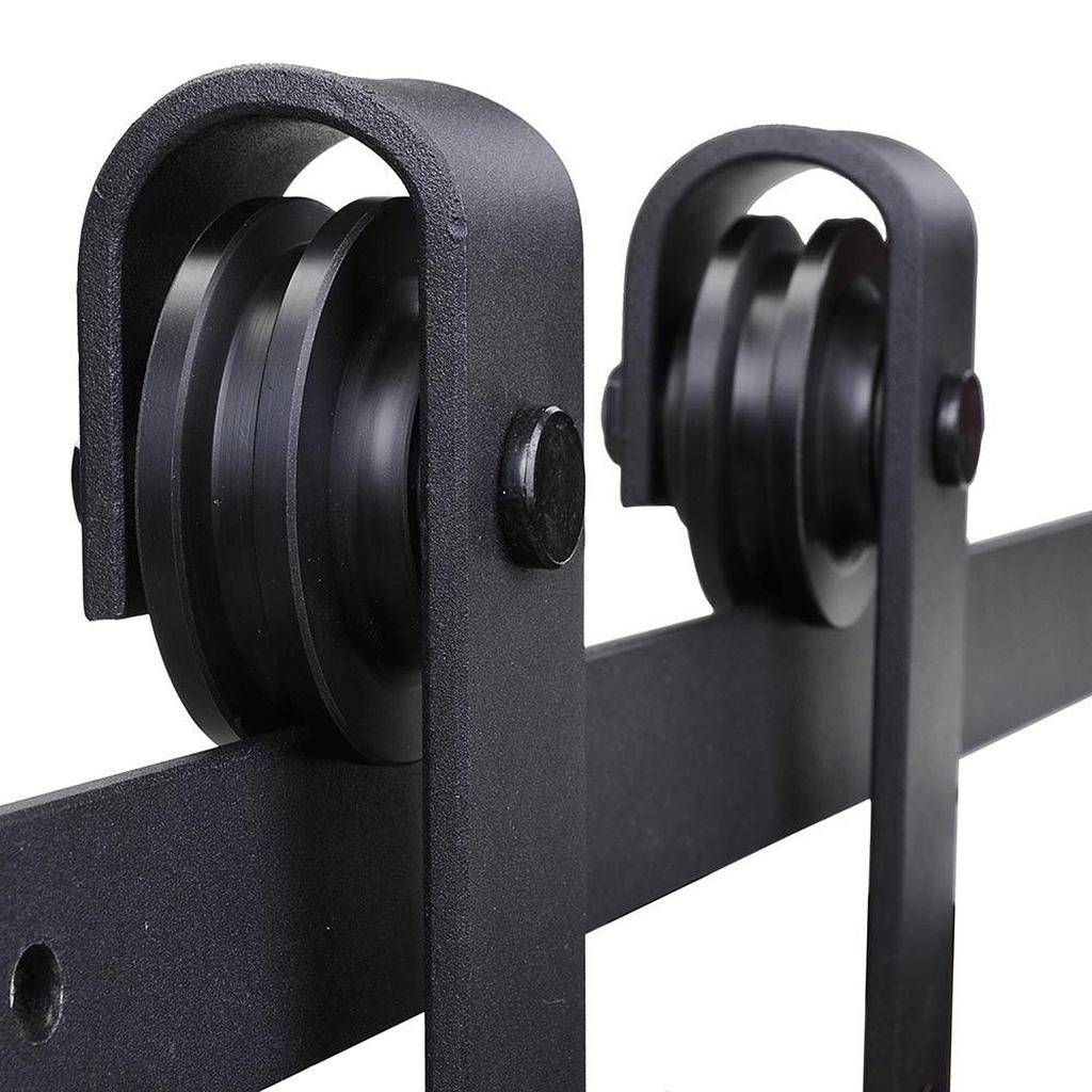 Sliding Door Track Kit, Max. 100 kg Load Capacity, Metal, Black, 2 m, Black