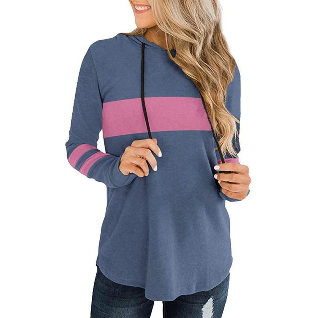 Women's Loose Comfortable Fashionable And Casual Long Sleeved Patchwork Hooded Top
