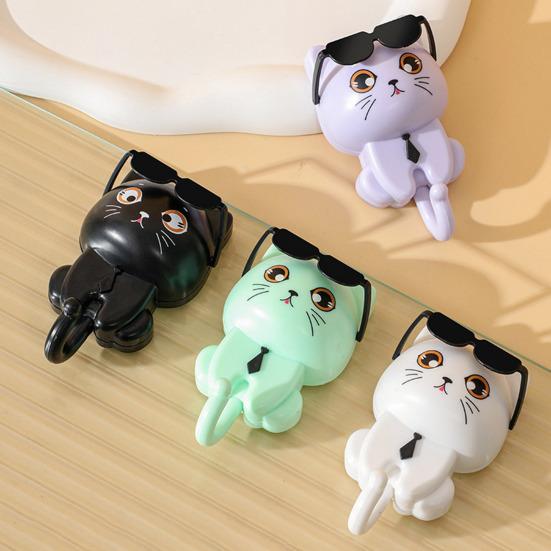 Sunglasses Cat Key Holder for Wall No Drill Adhesive Hook for Keys Hats Coats Towels Cartoon Cat Wall Organizer for Entryway Kitchen Bathroom