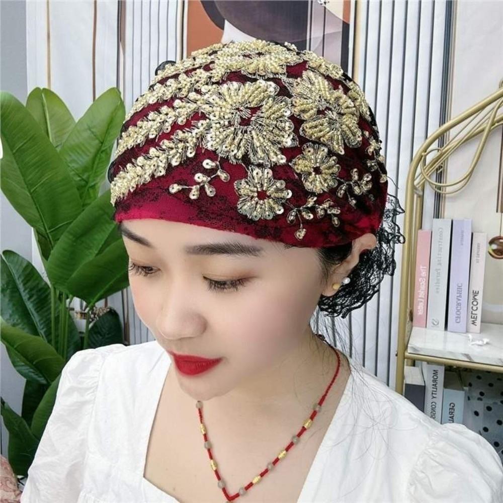 Flower Embroidery Turban Cap Elastic Bonnet Hat Fashion Head Wraps