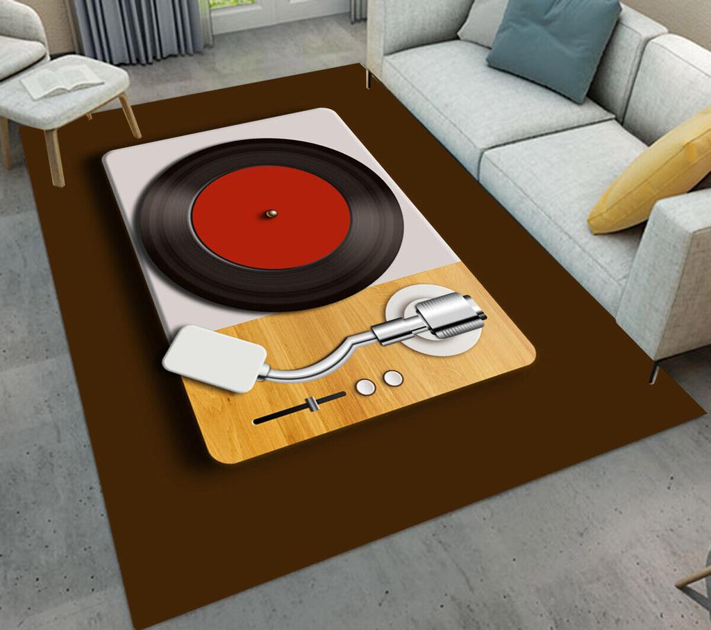 Record Area Rug CD Card Living Room Rugs Vintage Disc Print Decor Doormat Music Theme Carpet Non Slip Soft Indoor Floor Mat