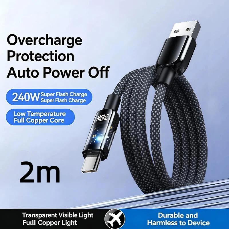 240W Usb Cable Fast Charging For Smartphone 1 Meter /2 Meters Type-C Data Cable