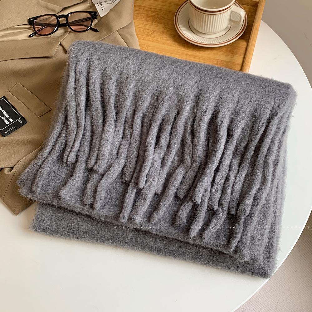 Korean Style Cashmere Solid Colors Women Scarf Winter Shawl and Wrap Bandana Pashmina Tassel Female Foulard Thick Blanket