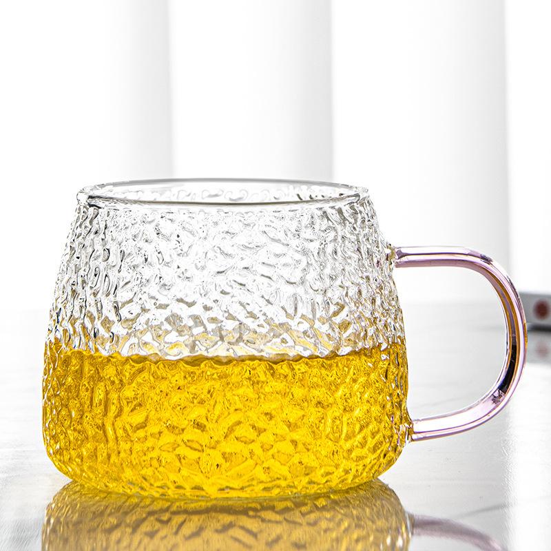 1pc 400ml Hammer Grain Coffee Tumbler Heat Resistant Glass Cup Teacup with Handle Home Office Breakfast Juice Milk Mug Drinkware