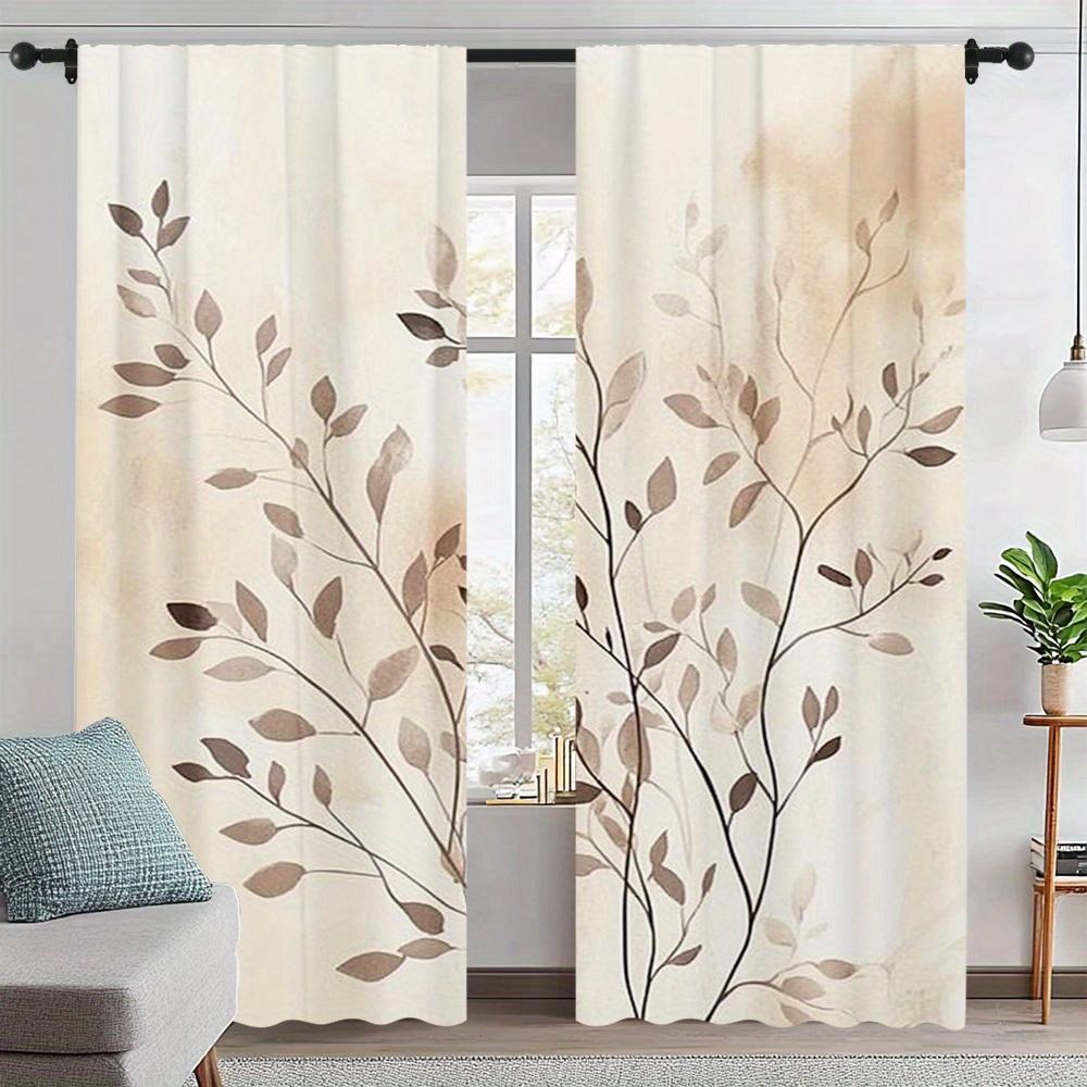 2pc Autumn Leaf Print Curtains   Polyester Fabric   Machine Washable   Suitable for Bedroom and Living Room Decoration