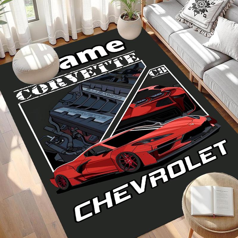 Custom Name Personalized Chevrolet Corvette Print Carpet, Versatile Home Decor Rug, for Playroom, Apartment, Balcony, Entryway, Hallway Gift