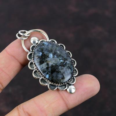 Larvikiet hanger 925 sterling zilveren hanger met echte edelsteen, handgemaakte larvikiet sieraden hanger voor vrouwen, cadeau voor moeder, verfijnd sieraad