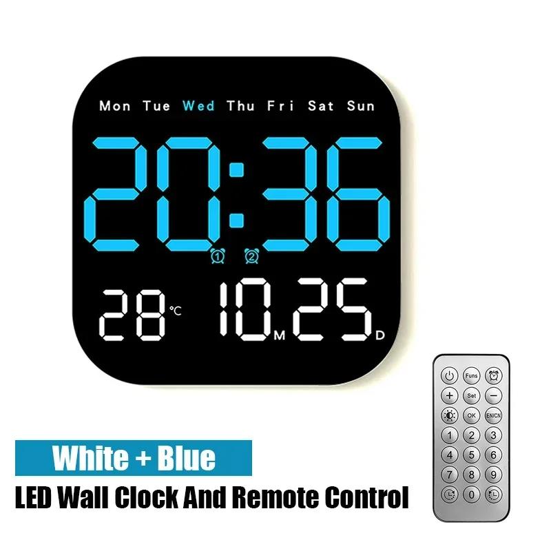 New LED Wall Clock With Remote Control Display TemperatureTime Week And Date Fashion Living Room Desktop Alarm Electronic Clock