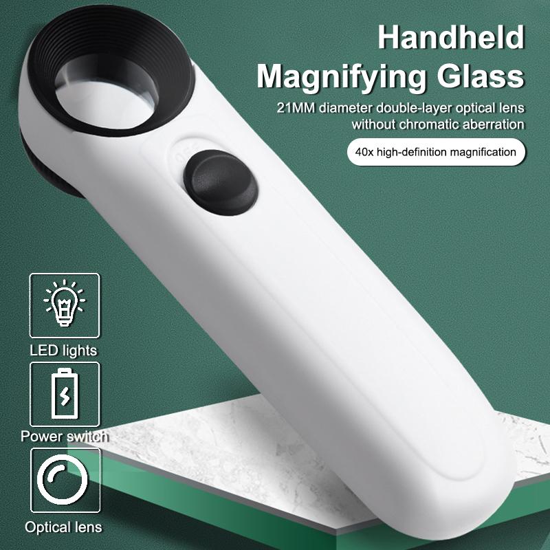 40X Handlupe mit zwei LED-Leuchten Identifikation Schmuck Diamant Jade Spiegel HD Lupe