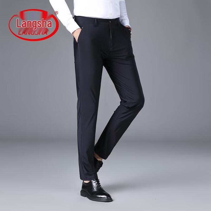 

LangSha Men s Breathable Elastic Straight-Leg Dress Pants 32
