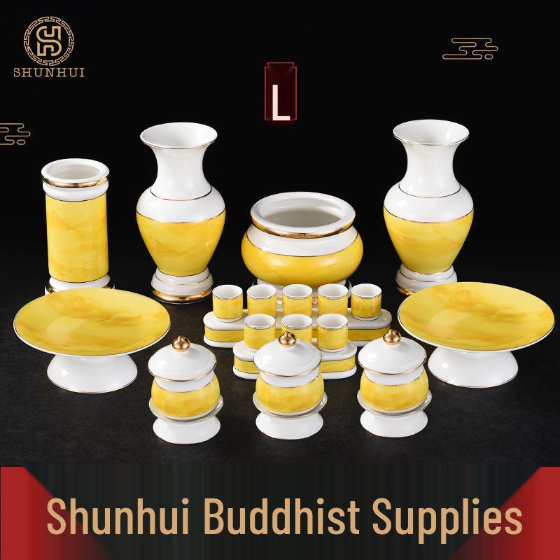 Large Ceramic Buddhist Incense Burner for Indoor Rituals, with Holy Water Cup and Incense Stick Holder