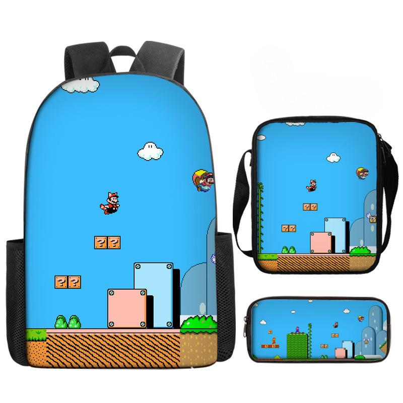Student Schoolbag Three-Piece Set, Animation Cartoon Backpack, Shoulder Bag, Pencil Case.