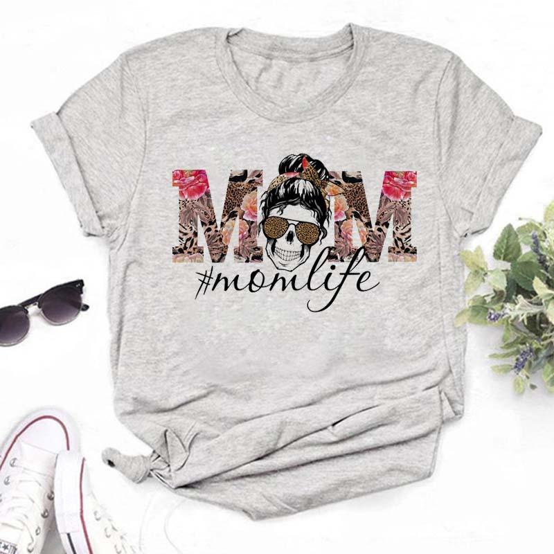 Bad Mom Skull Head Print Women T Shirt Short Sleeve O Neck Loose Women Tshirt Ladies Tee Shirt Tops Clothes Mujer