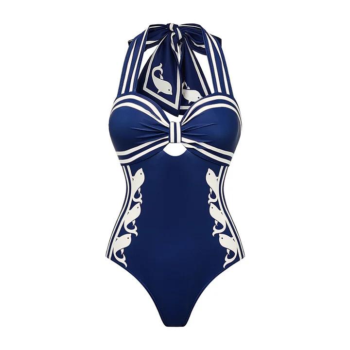 1011 Europäischer und amerikanischer Bikini neues Marineblau Hals hoher Bund geteilt Badeanzug Anzug weiblich Explosion 11198