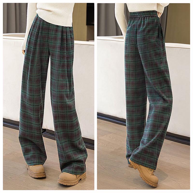 Women's Retro Plaid Wide-Leg Drawstring Pants