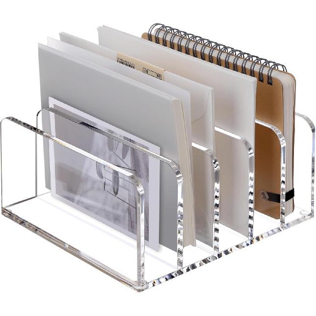 SANRUI 3 Compartments Mail Organizer Letter Holder for Desk ,Vertical Letter Holder,File Sorter Acrylic Desk Organizer Office Supplies,Clear