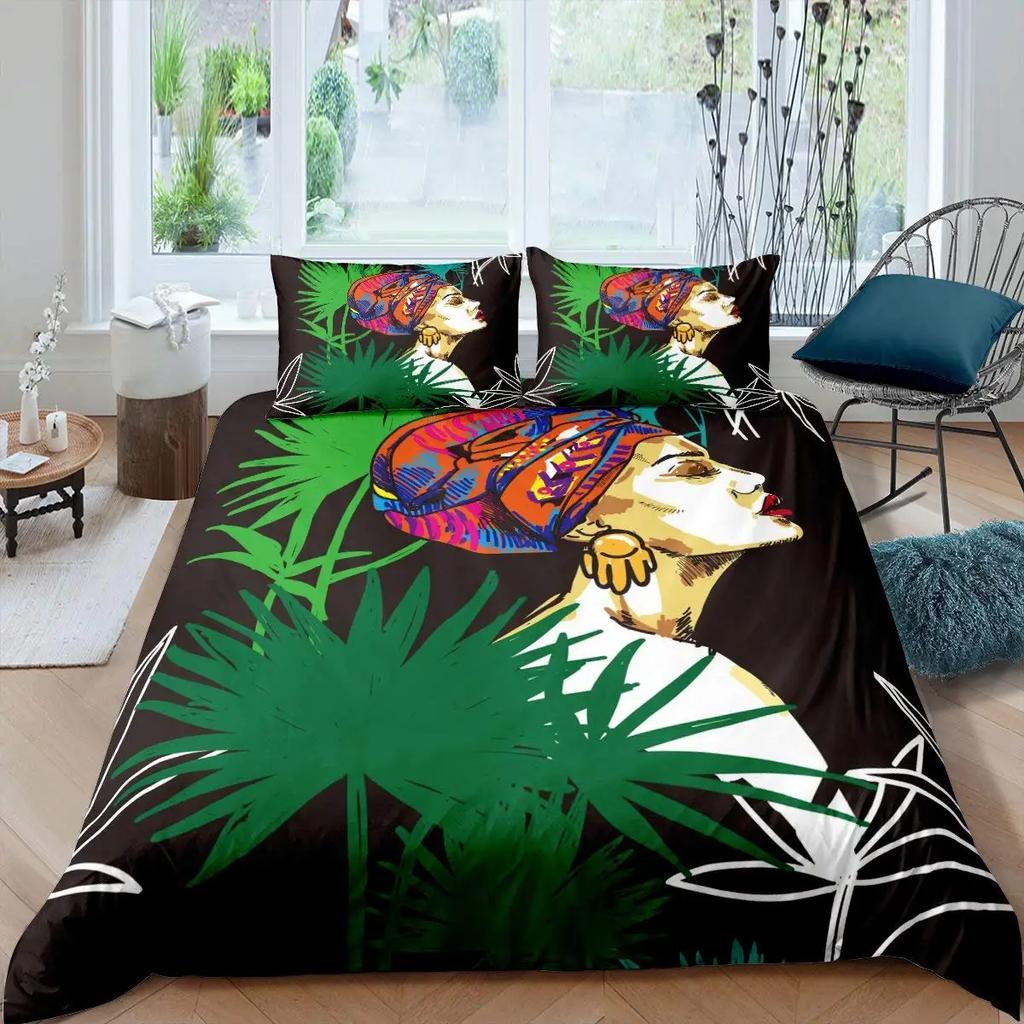 Tribal Woman Duvet Cover Colorful Ethnic African Woman Comforter Cover Pillowcase Double Queen King Size Polyester Qulit Cover