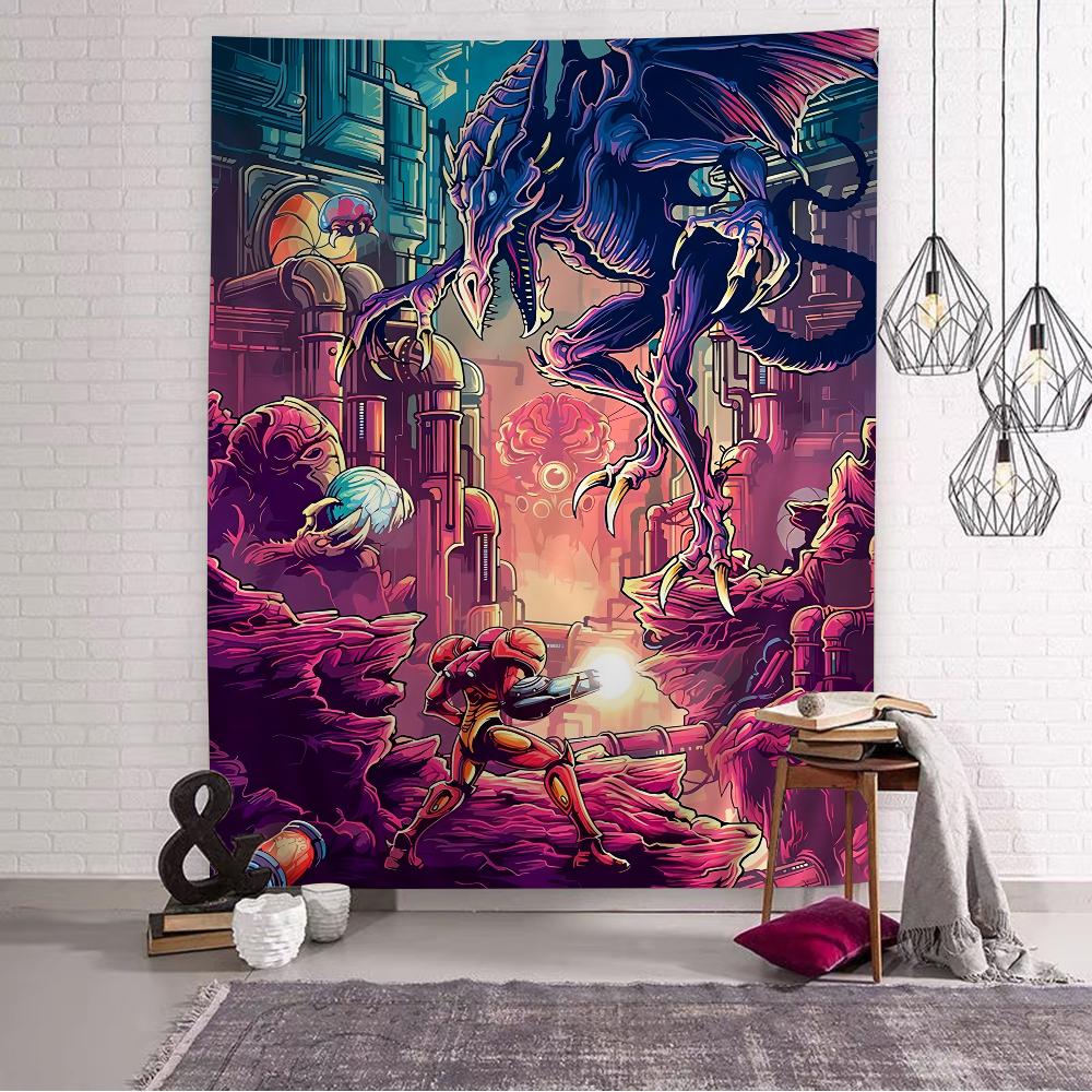 Metroid Themed Anime Tapestry Hanging Tarot Hippie Wall Rugs Dorm Home Decor