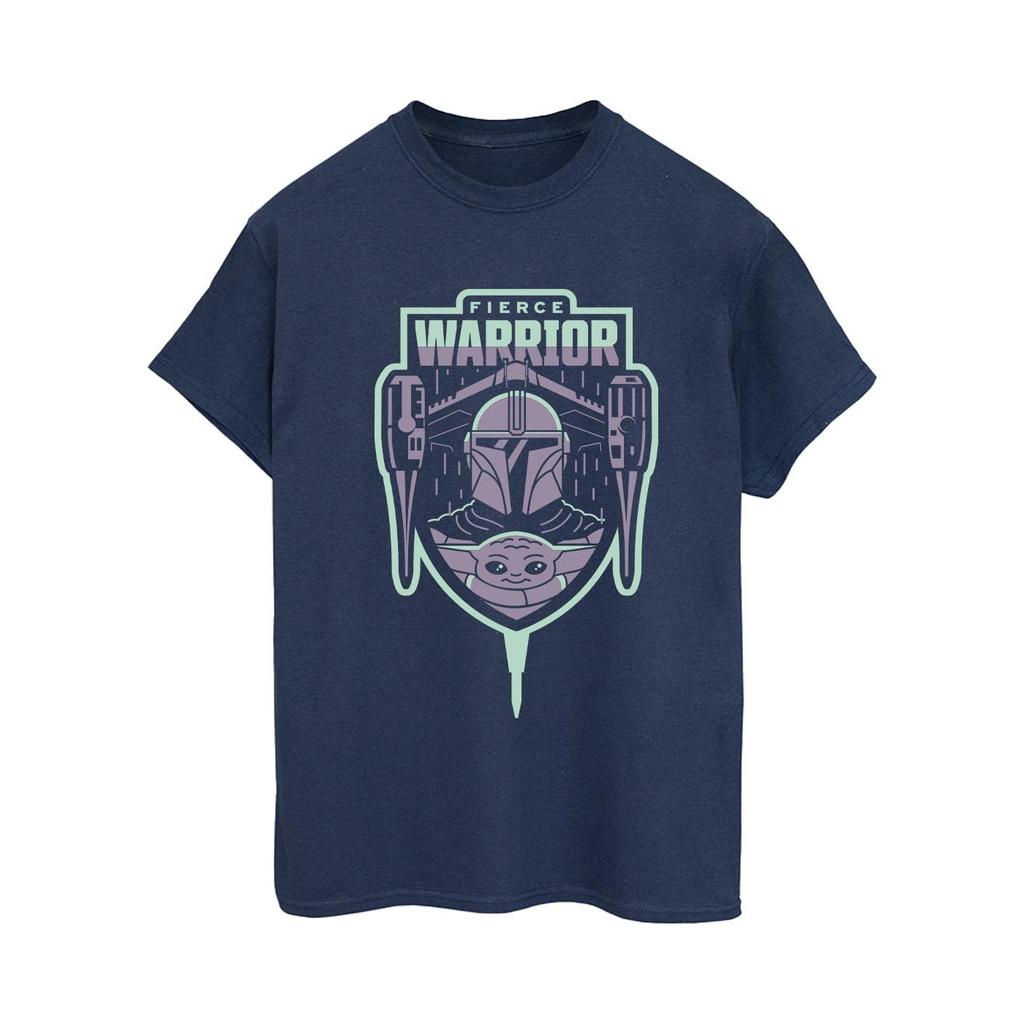 STAR WARS Womens/Ladies The Mandalorian Fierce Warrior Patch Cotton Boyfriend T-Shirt
