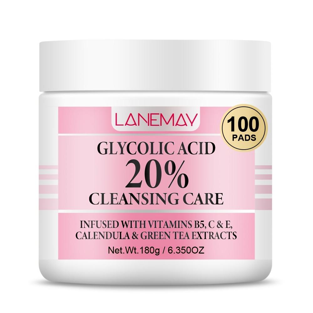 100 Pads Glycolic Acid Cleansing Pads, 20% Resurfacing Facial Pads with Niacinamide, Glycerin and Green Tea Extracts, Deep Cleanse and Brighten