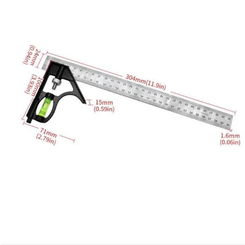 300mm Square Right Angle Ruler Protractor Adjustable Woodworking Tools Angle Ruler Measuring Tools Combination Spirit Level