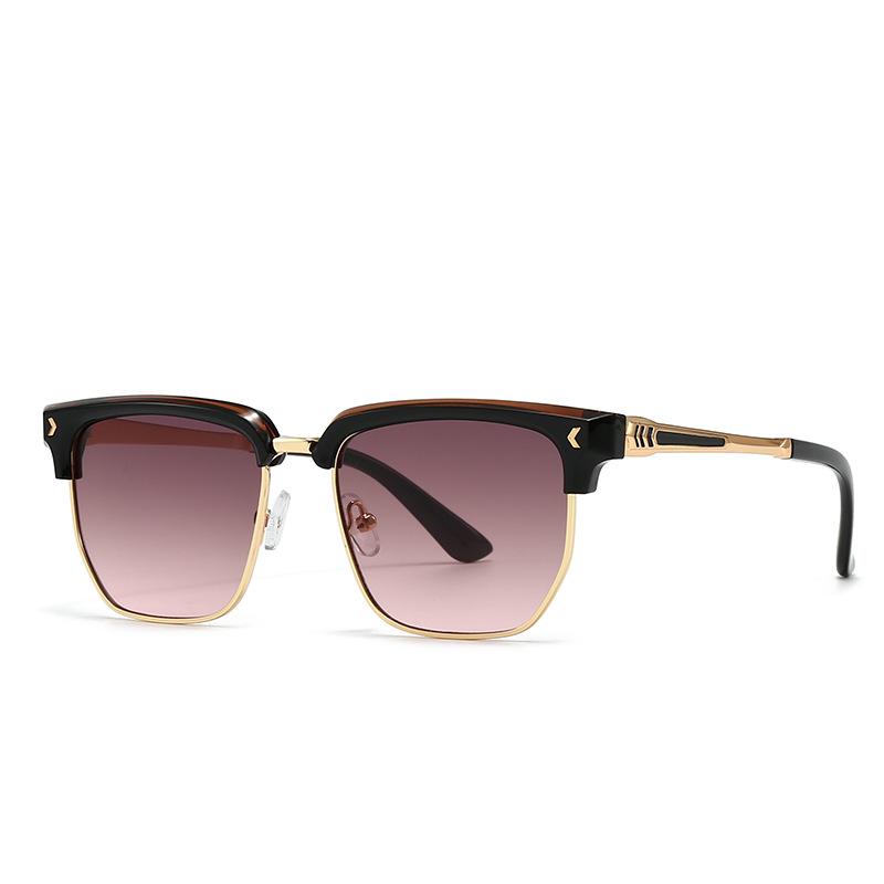 New Classic Half Frame Sunglasses Men Women Retro Rivet Small Sun Glasses Male Popular Black Travelling Shades