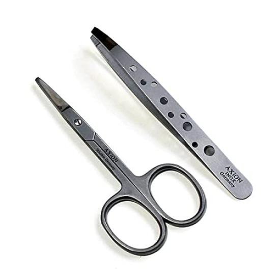 

German AXiON Nose Hair Scissors Precision Tweezers (Straight Blade) + #slg007973fba