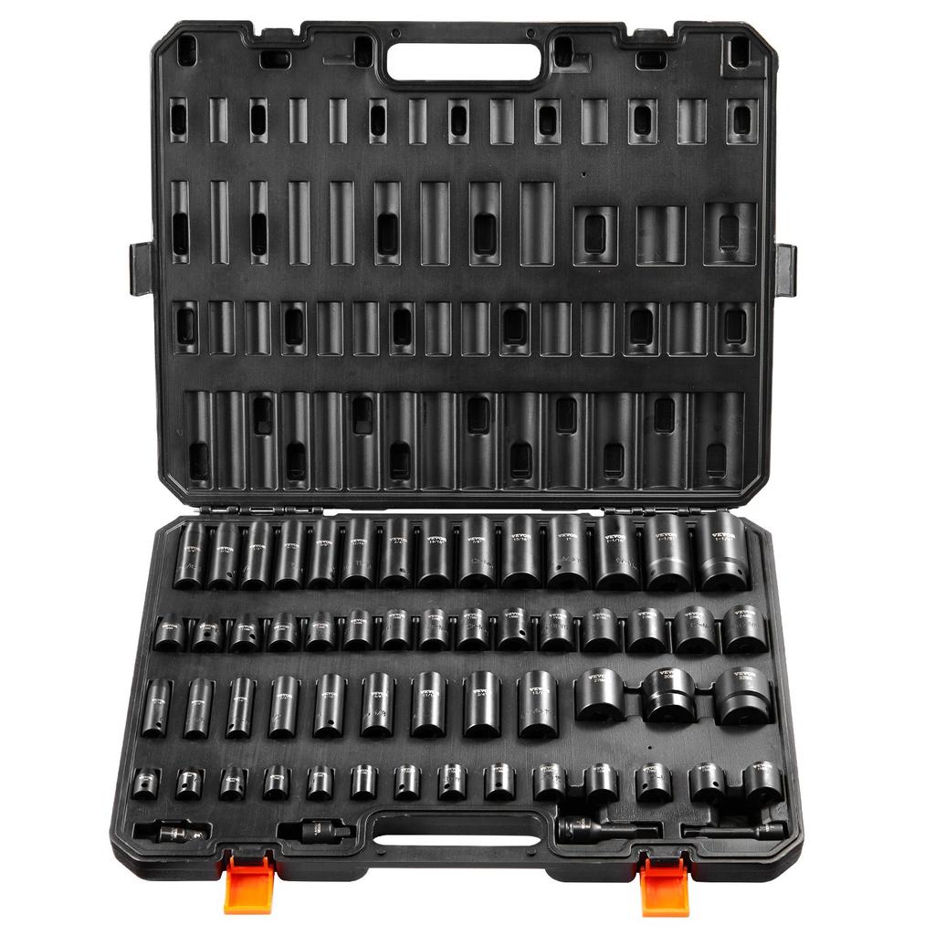 VEVOR 3/8" & 1/2" Drive Impact Socket Set, 59PCS Socket Set SAE 5/16" To 1-1/4" and Metric 6-32mm