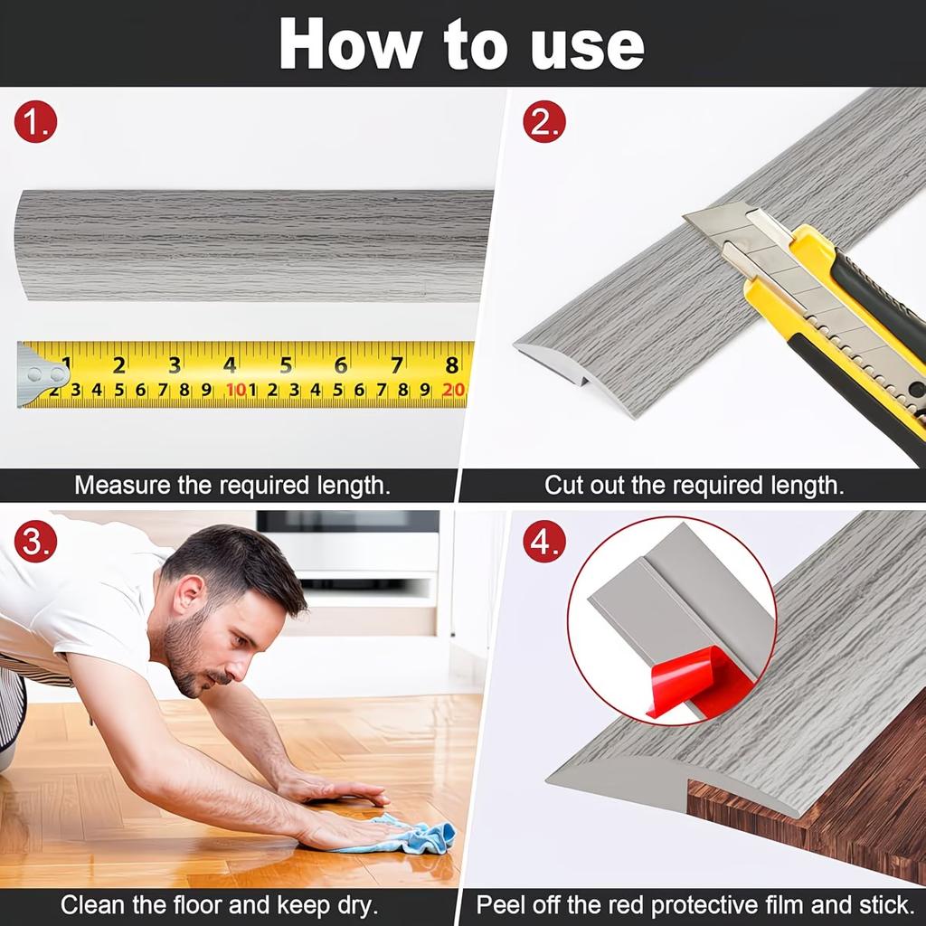 1PC 1mx3cm Floor Transition Strip Self-Adhesive Waterproof PVC Cuttable Wear-resistant Sealing Carpet To Tile Floor Door