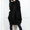 Hooded Pocket Hoodie Zipper Mid Length Fake Two Piece Loose Jacket for Women