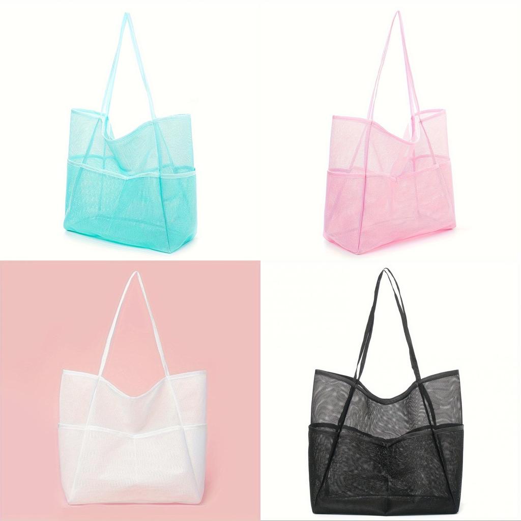 Travel Beach Bag With Mesh Compartments For Swimsuit And Toiletry Storage