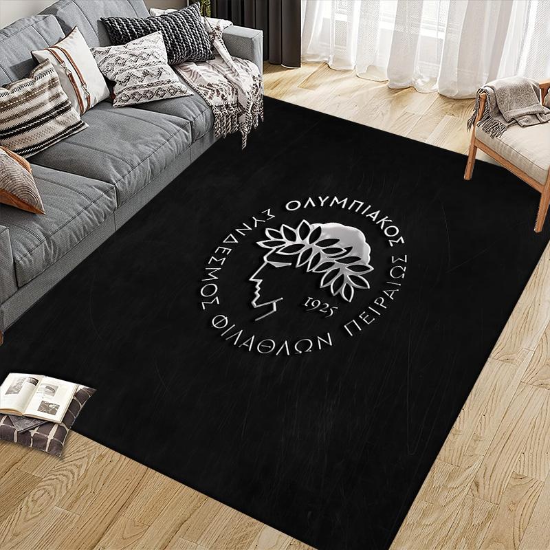 Olympiacos F.C. Flanellmuster Quadratischer Teppich, Läufer, Teppich für Wohnzimmer Schlafzimmer Sofa Spielzimmer Dekoration, Rutschfeste Fußmatte