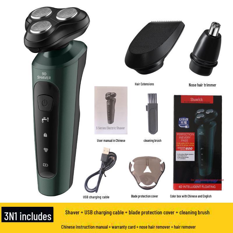 9D Vysoce výkonný elektrický holicí strojek, USB nabíjení do auta, Plně omyvatelný pánský holicí strojek