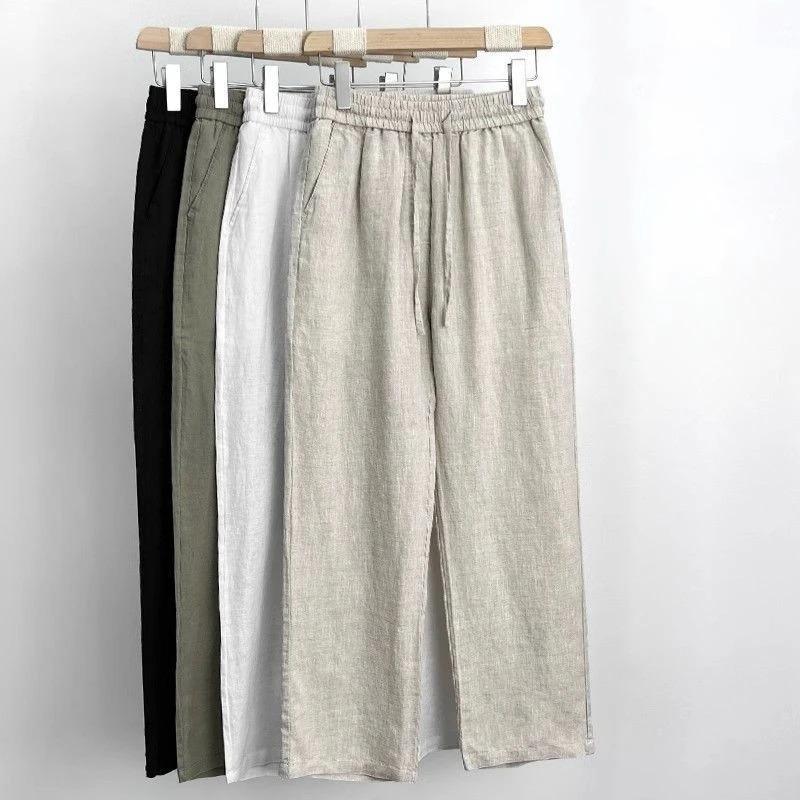 Premium Men's Linen Pants Summer 100% Breathable Loose Fit Straight Leg Trousers Casual Blend Beach Pants Men
