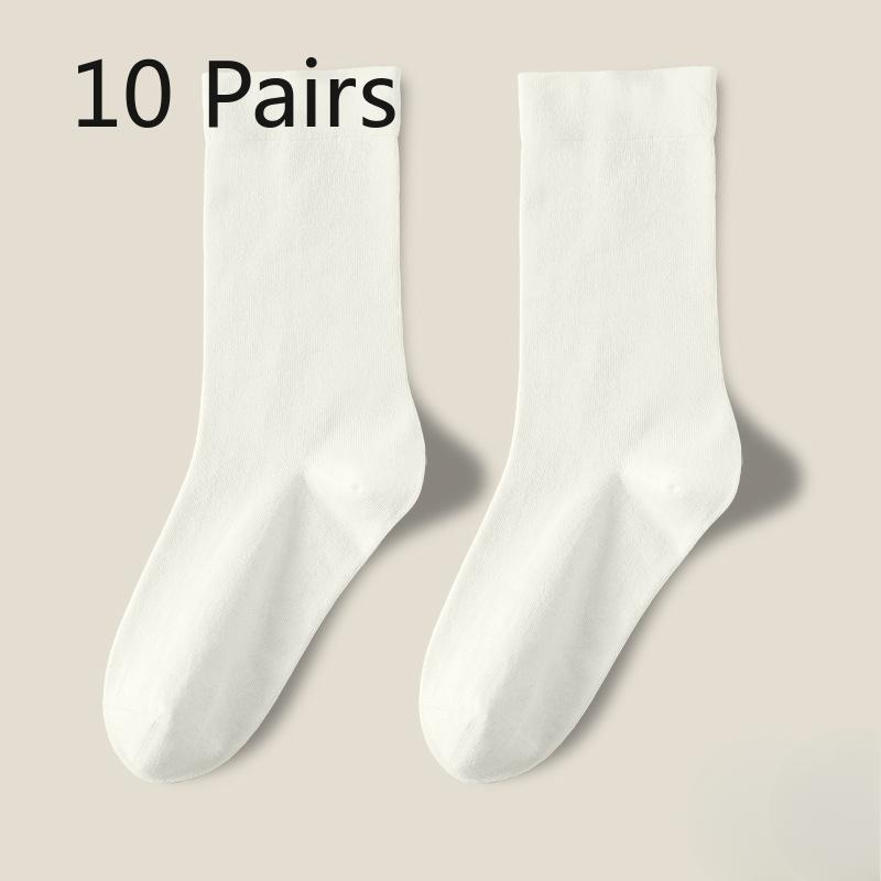 10 Pairs of Female Spring and Autumn Pure Color Moon In The Tube Pile Socks