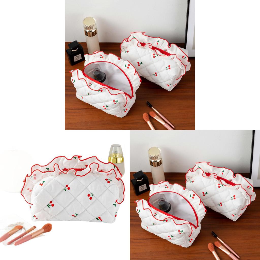 Floral Cherry Cosmetic Bag With Breathable Polyester For Daily Use