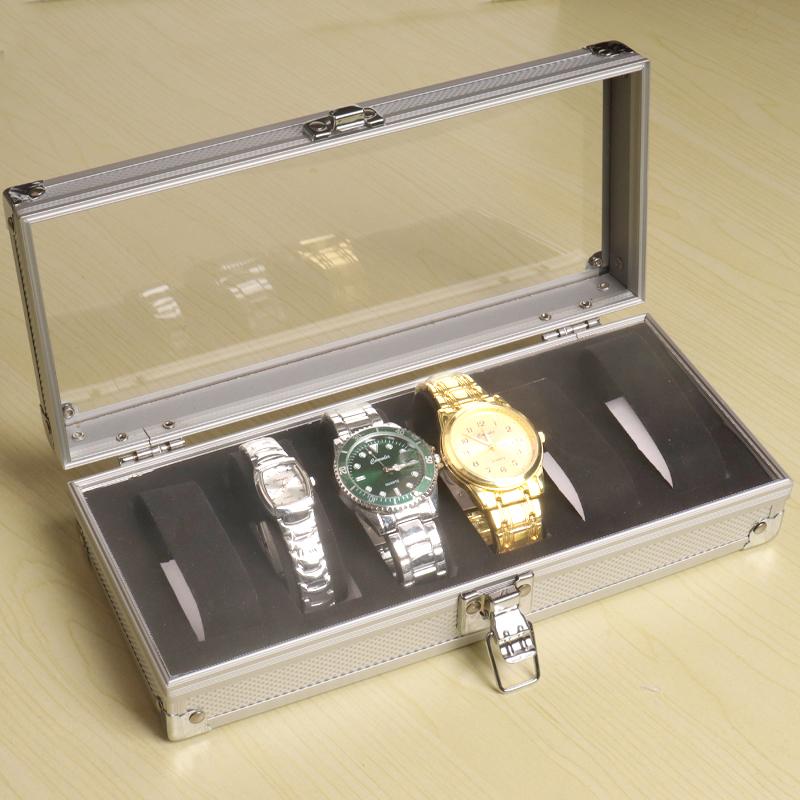 Handige Aluminium Horlogedoos 12 Vakken Sieraden Horloges Display Opbergdoos Vierkante Koffer Suede Binnenkant Rechthoekige Horlogehouder