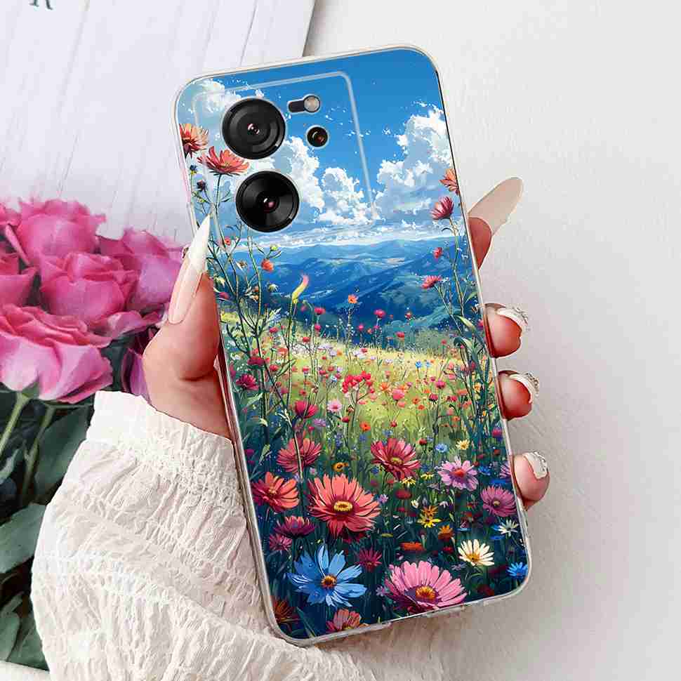 For Xiaomi Mi 13T 5G 6.67" Case Cartoon Bear Soft Silicone TPU Cover For Xiaomi Mi13T 5G 2306EPN60G 6.67" Colorful Flowers Shell