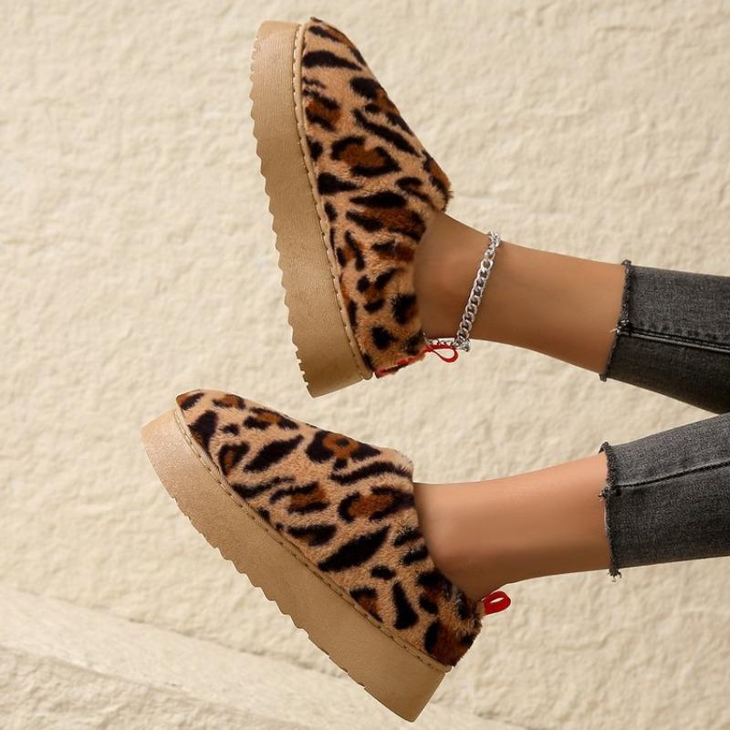 Winter new thick-soled velvet thickened snow boots for women, large size warm leopard print short boots, cotton shoes for women