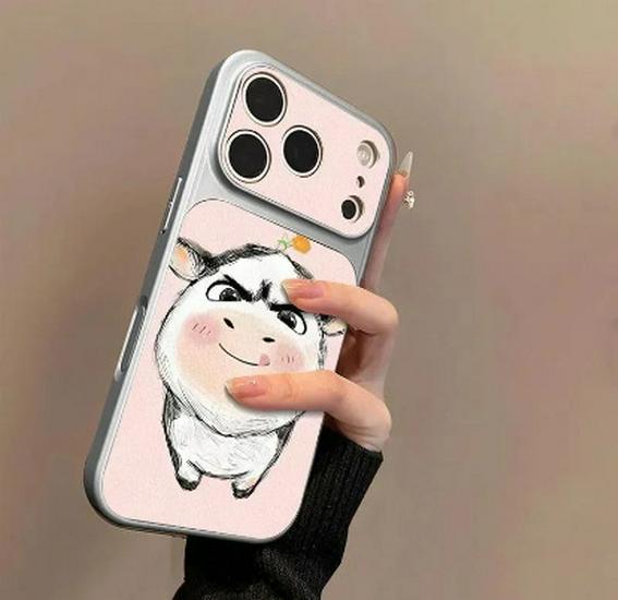 

Pink Grassland Cow Large Window iPhone 17 Pro Max Case with Creative Corning Shell, Fits Models 11-16 Apple 15 Pro Max