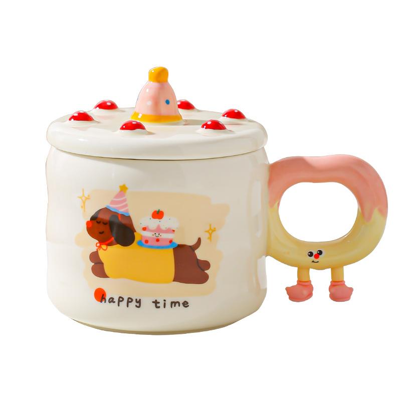 Creative Cute Cartoon Birthday Cake Cup Ceramic Mug Gift Home Cup Coffee Cup Water Cup Couple Cup