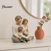 Artistic Figurines for Shelves Family Reading Figurine Resin Statue, Abstract Faceless Parent Child Sculpture, Hand-Painted Minimalist Decorative
