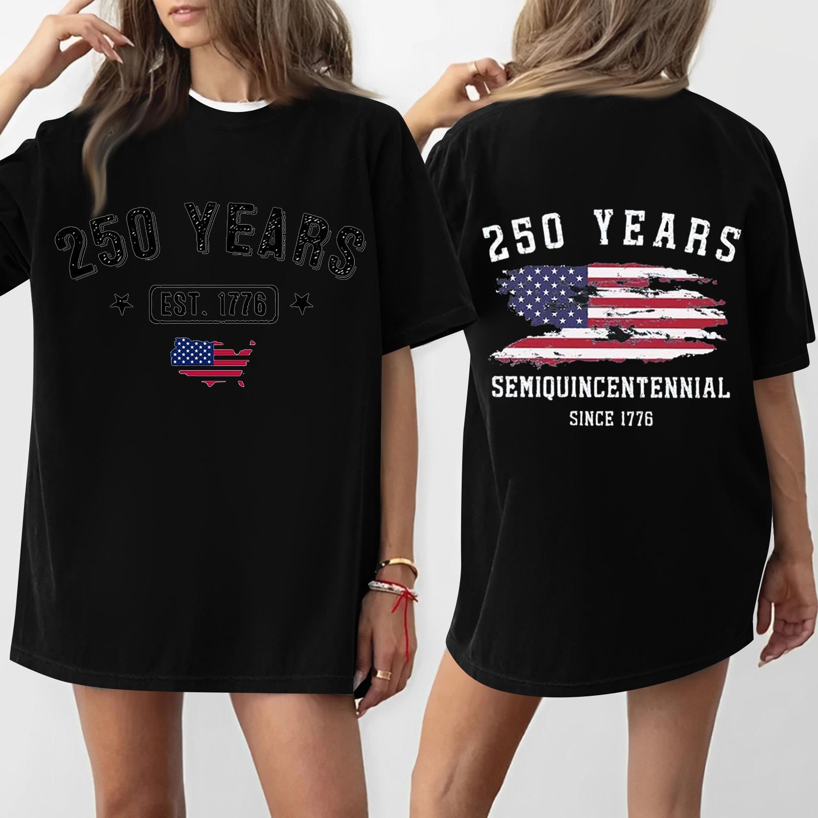 

Women s Casual Independence Day 250 Anniversary Printed T-shirt Round Neck Pullover Short Sleeve Top L чёрный