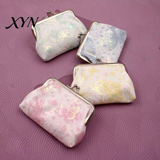 Women Small Coin Organizer Butterfly Print Purse, Change Gradient Kiss Lock Closure Pouch for Coins Cards Cash Elegant