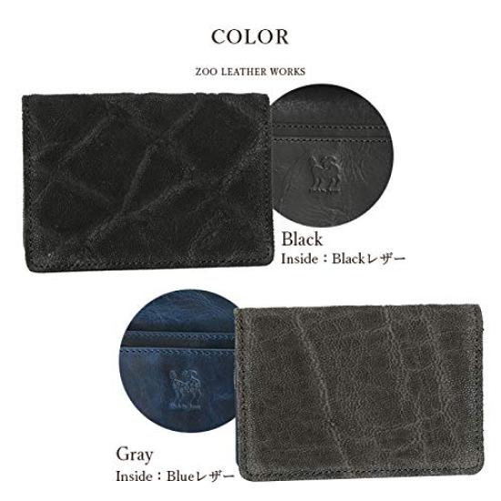 ZOO ZC-017 Made in Japan Genuine Elephant Leather Card CaseBusiness Card Holder, Bifold, Men's, Gray