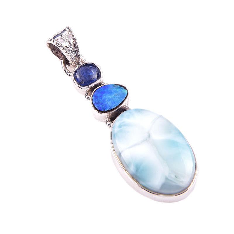Natural Republic Larimar,Australischer Opal 925 Sterlingsilber Geschenk Anhänger 1,7" I2o92