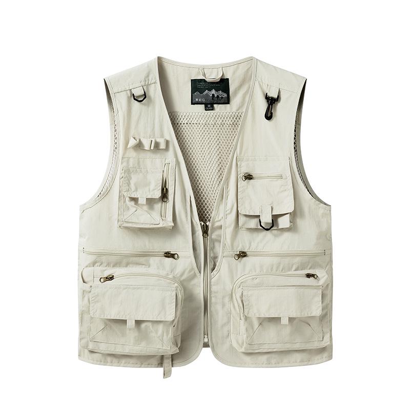 

Men s Quick-Dry Multi-Pocket Mesh Vest for Fishing & Photography - Spring/Autumn 6XL бежевий