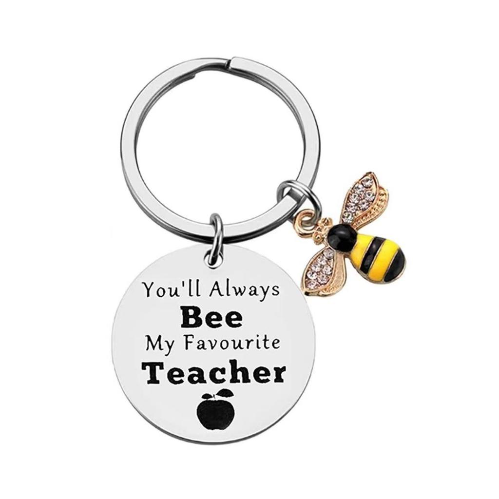 Thanksgiving Gift: Stainless Steel Keychain with Engraved Little Bee Pendant – Ideal Graduation Gift for Teachers